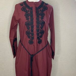 322 - Ex Voto NWT Chic Burgundy Long Sleeve Dress with Black Detailing, Size S